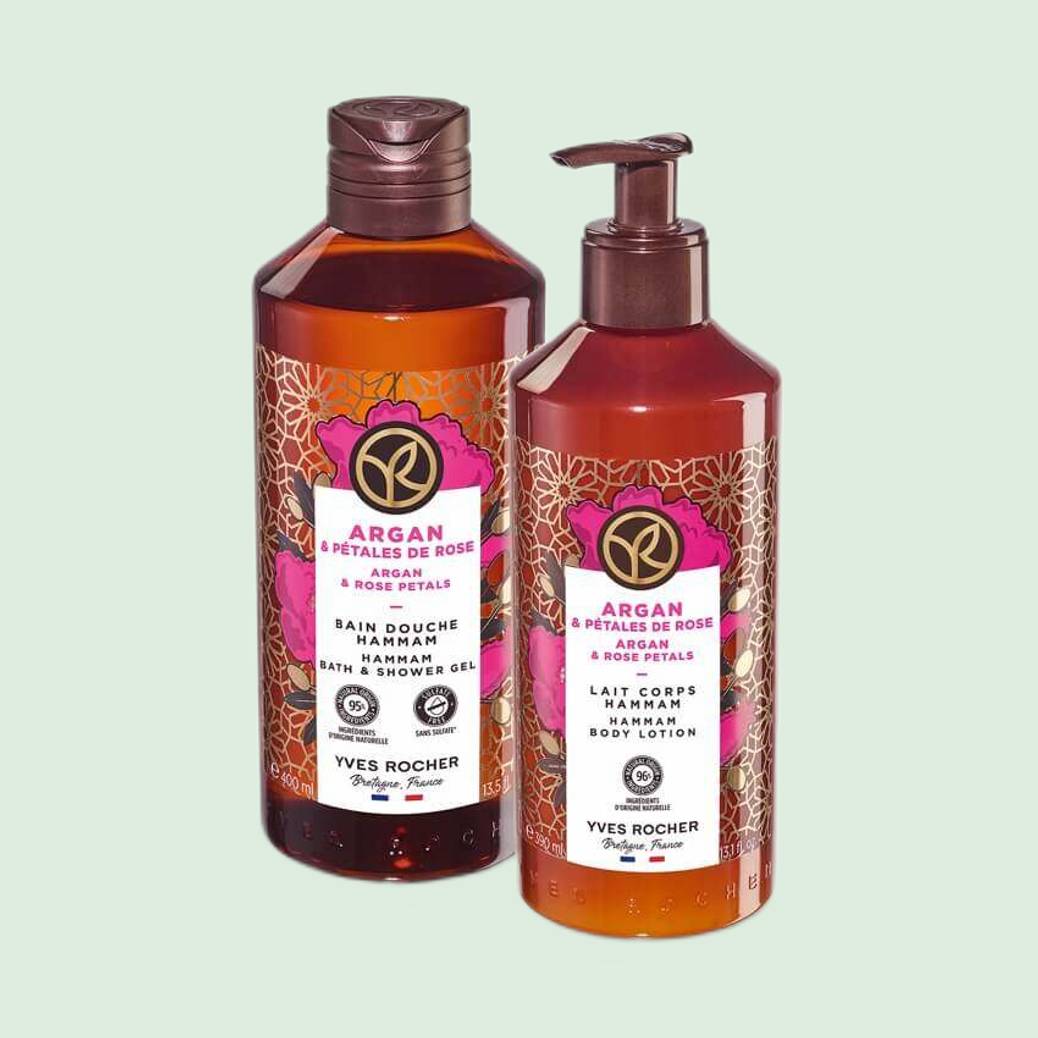 Duo Bad-en Douchegel & Bodymilk Argan & Rozenblaadjes